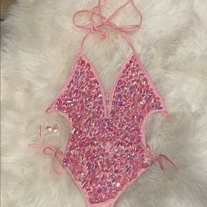 Magical Wonderland x Dolls Kill Pink Candy Jeweled Bodysuit